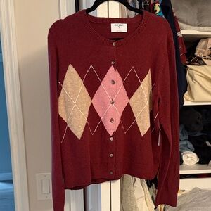 Old Navy Women's Argyle Cardigan Sweater - Red, Pink, and Tan